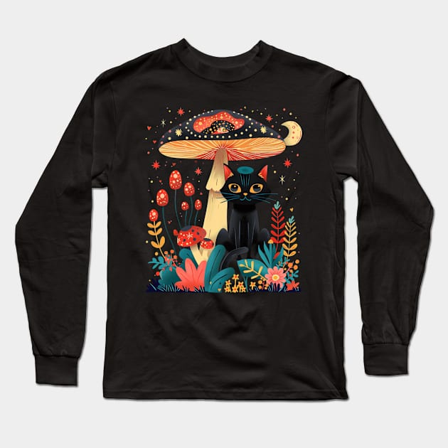 Cottagecore Aesthetic Cat Warmth Long Sleeve T-Shirt by ElinvanWijland birds